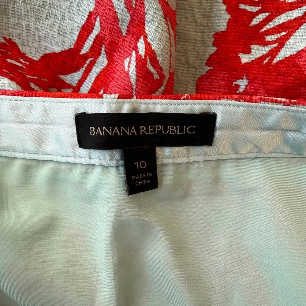 Banana Republic Floral Mini Skirt Red Blue Cotton Textured Tropical Summer 10‎